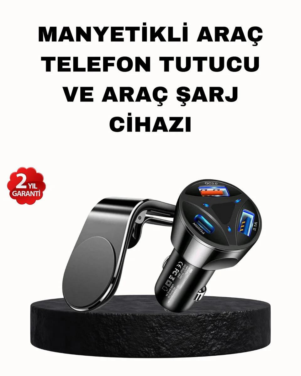 2'li Manyetik Araç Telefon Tutucu ve 55W Hızlı Şarj Adaptörü Seti