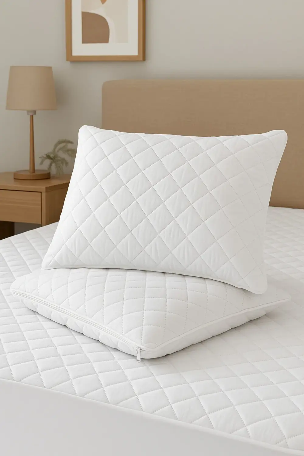 2'li Mikrofiber Kapitone Sıvı Geçirmez Yastık Alezi Fermuarlı Sıv