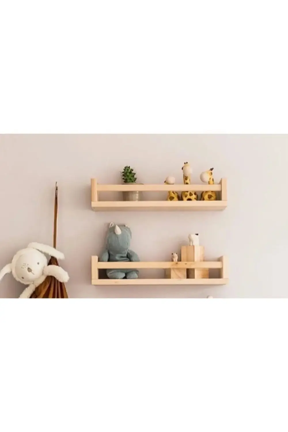 2'li Montessori Kitaplık Duvar Rafı Bebek Çocuk Odası Ahşap Kitap