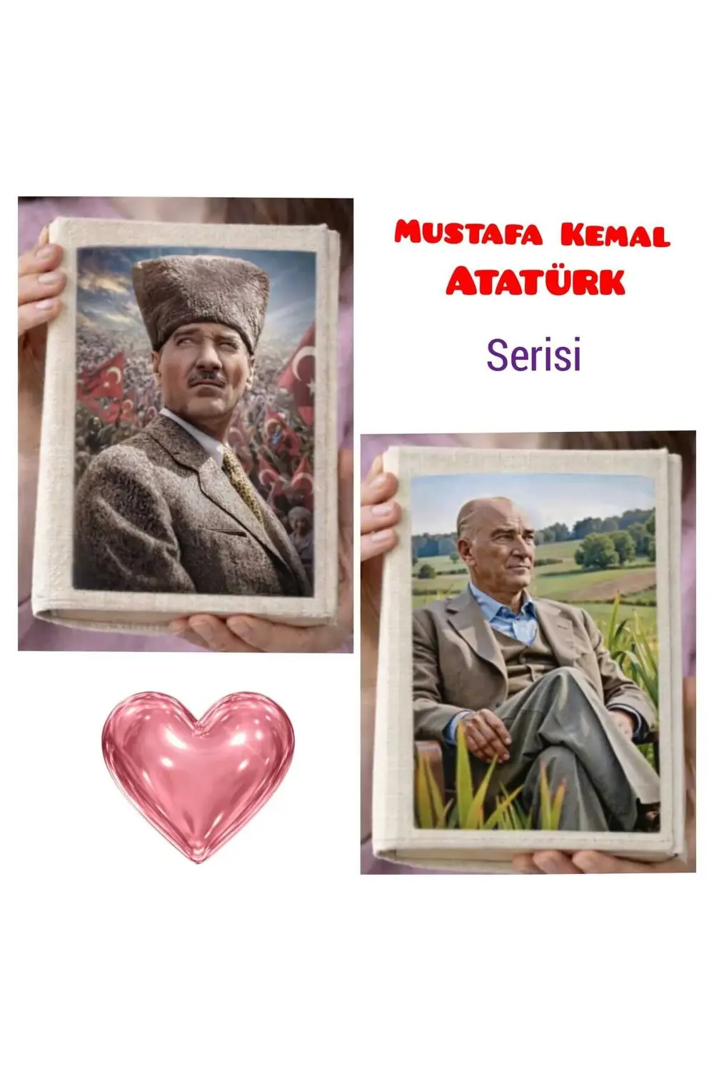 2'li Mustafa Kemal Atatürk Serisi Bez Defter Kitap Koruyucu Ayraç