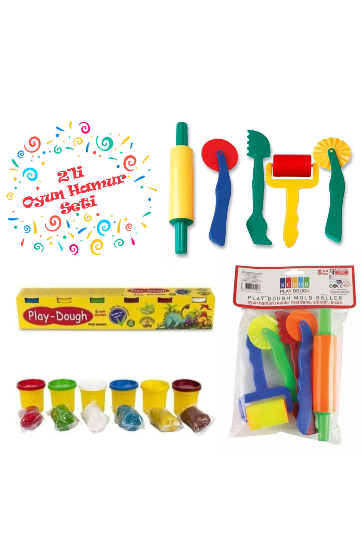 Oyuncak Store 2Li Oyun Hamur Seti - 5 Li Oyun Hamur Şekillendirici Ve 6 Adet Oy