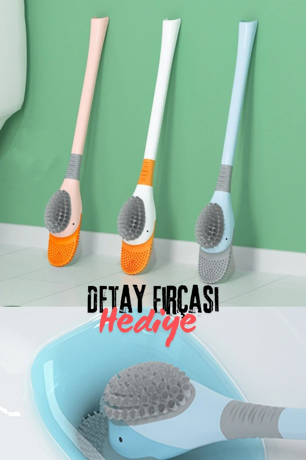 2'li  Plastik Slikon Tuvalet Temizleme Fırçası Wc Fırçası Klozet 