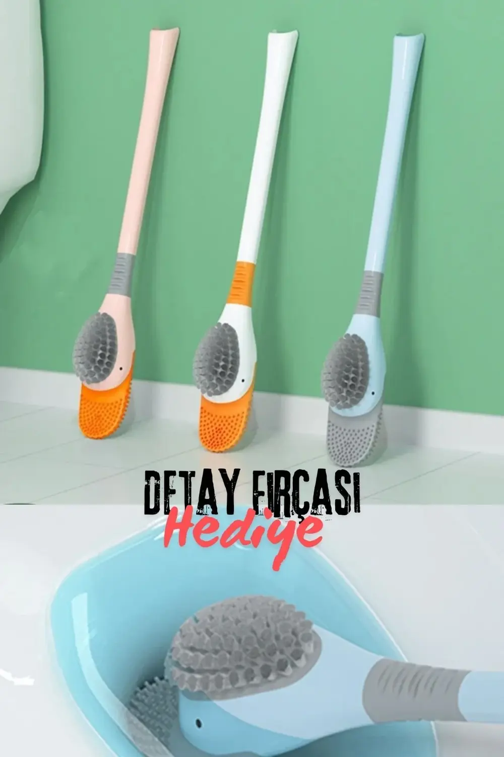 2'li  Plastik Slikon Tuvalet Temizleme Fırçası Wc Fırçası Klozet