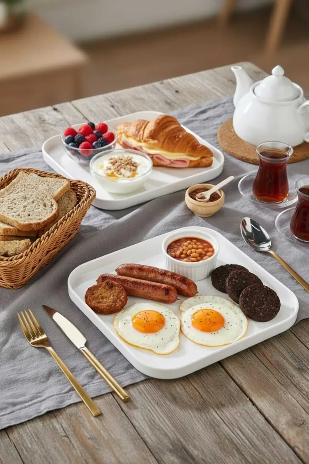 2’li Porselen Kare Servis ve Kahvaltı Tabağı Seti 25x25 cm – Şık