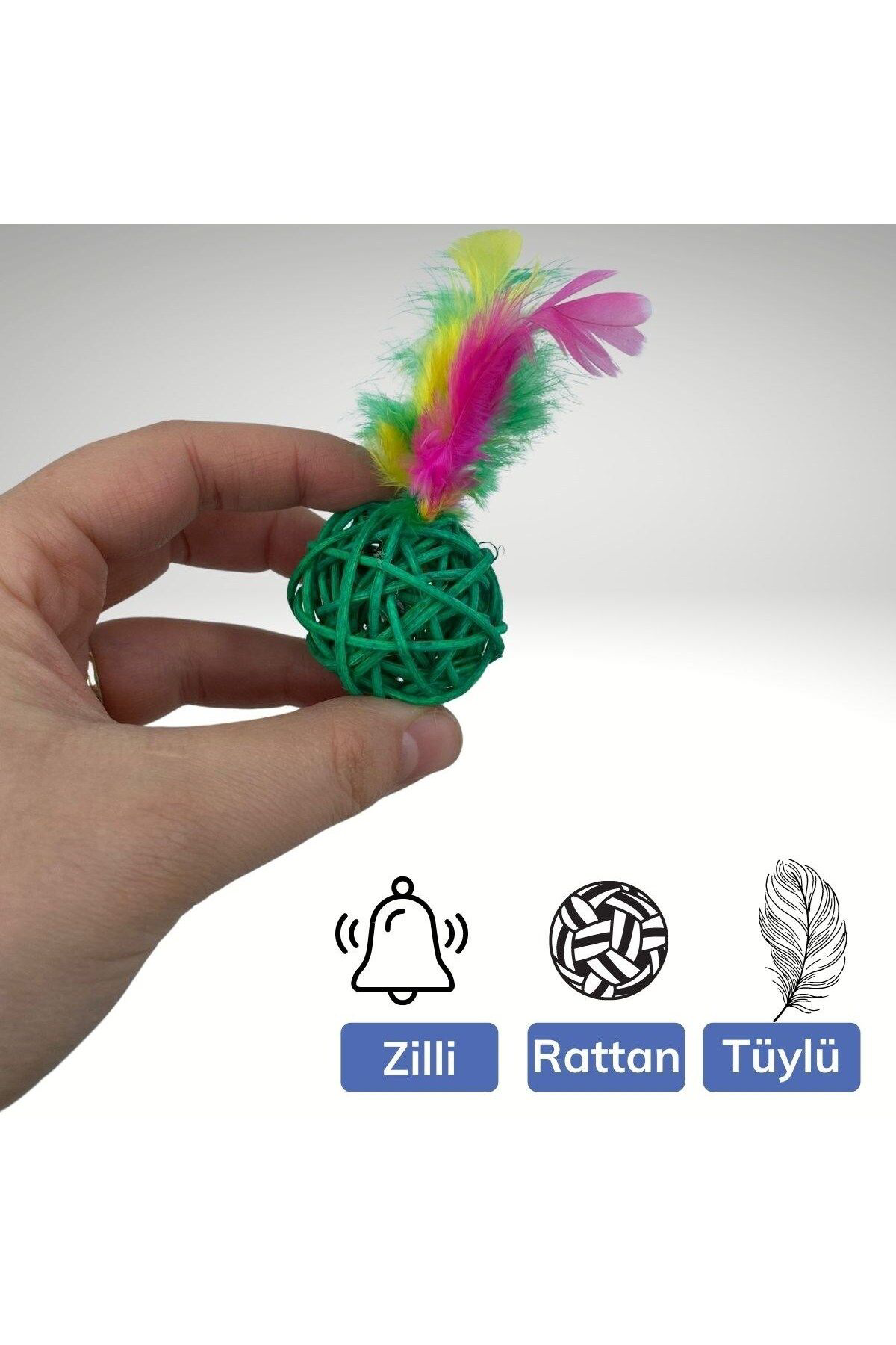 Ok Aksesuar 2Li Rattan Renkli Peluş Tüy Kedi Köpek Oyuncak Yakalama Çiğneme Ç