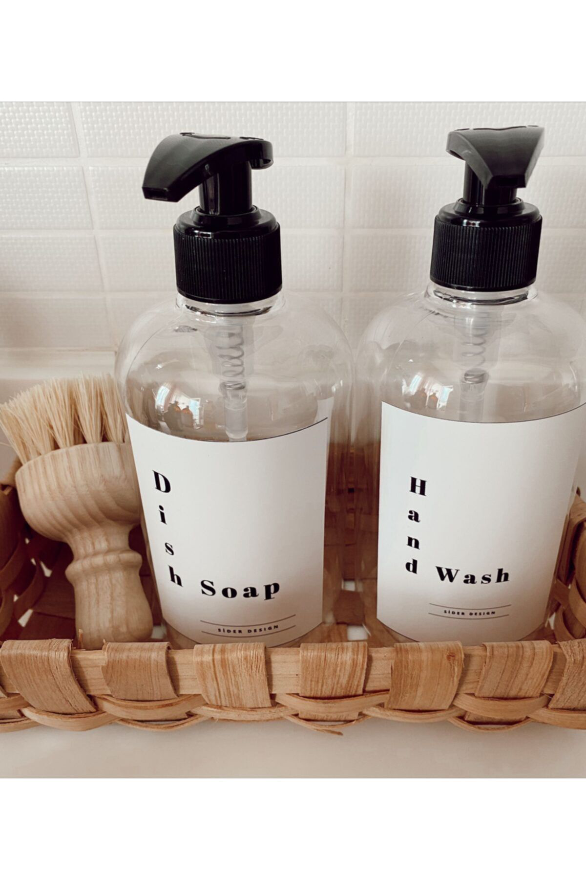Siderdesing 2'Li Şeffaf Dekoratif Plastik Şişe Dish Soap Ve Hand Wash 500 Ml