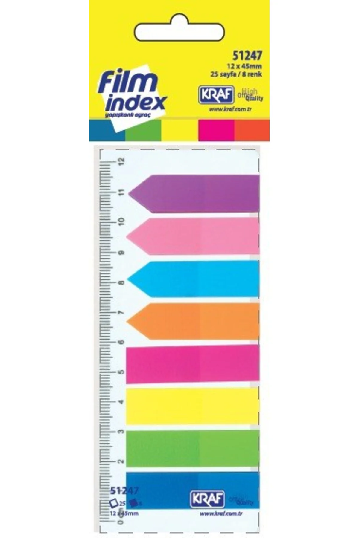 2'li Şeffaf Film İndex (PP) 8 Renk x 25 Yaprak 12x45mm
