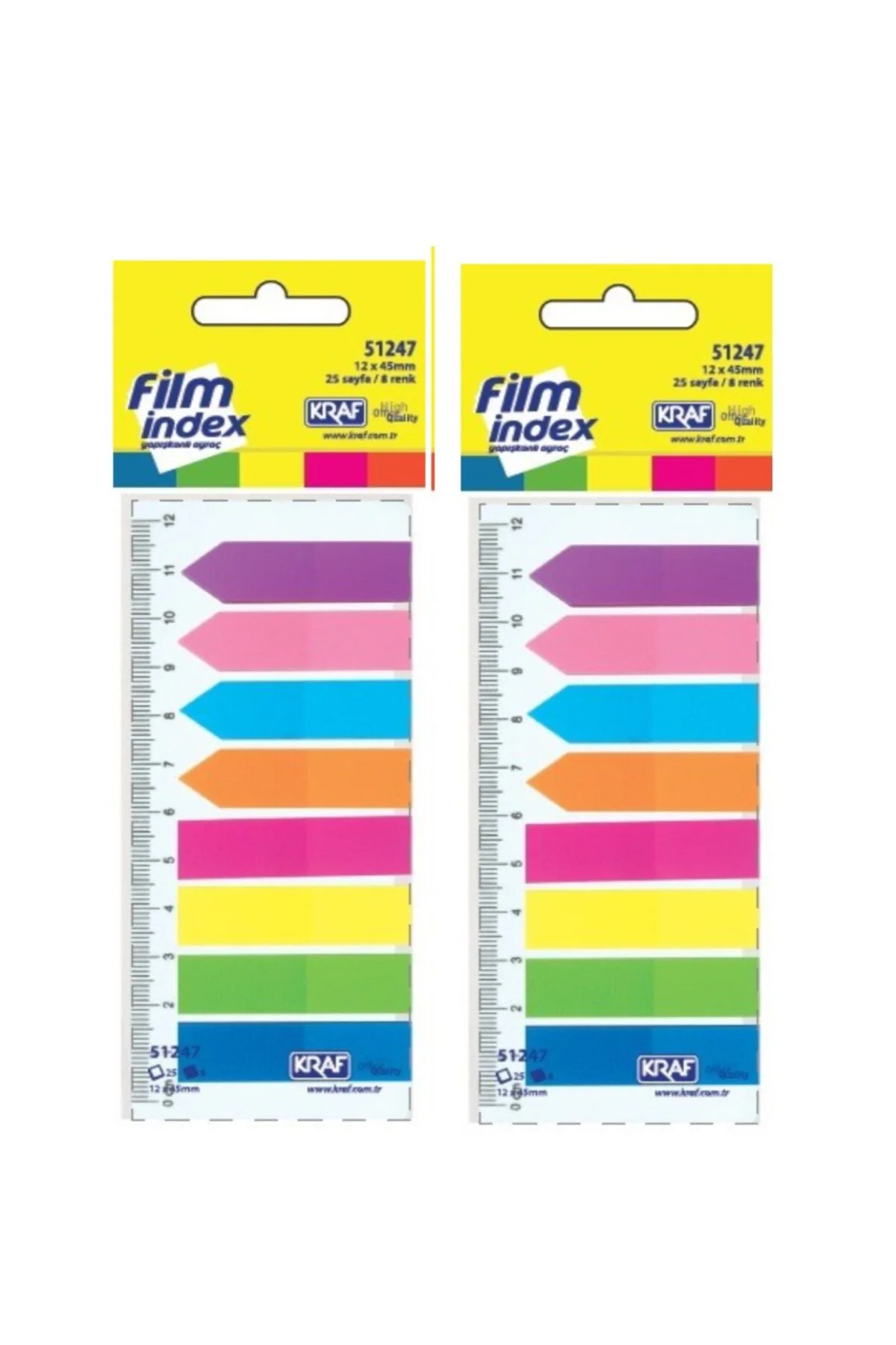 2'li Şeffaf Film İndex (PP) 8 Renk x 25 Yaprak 12x45mm