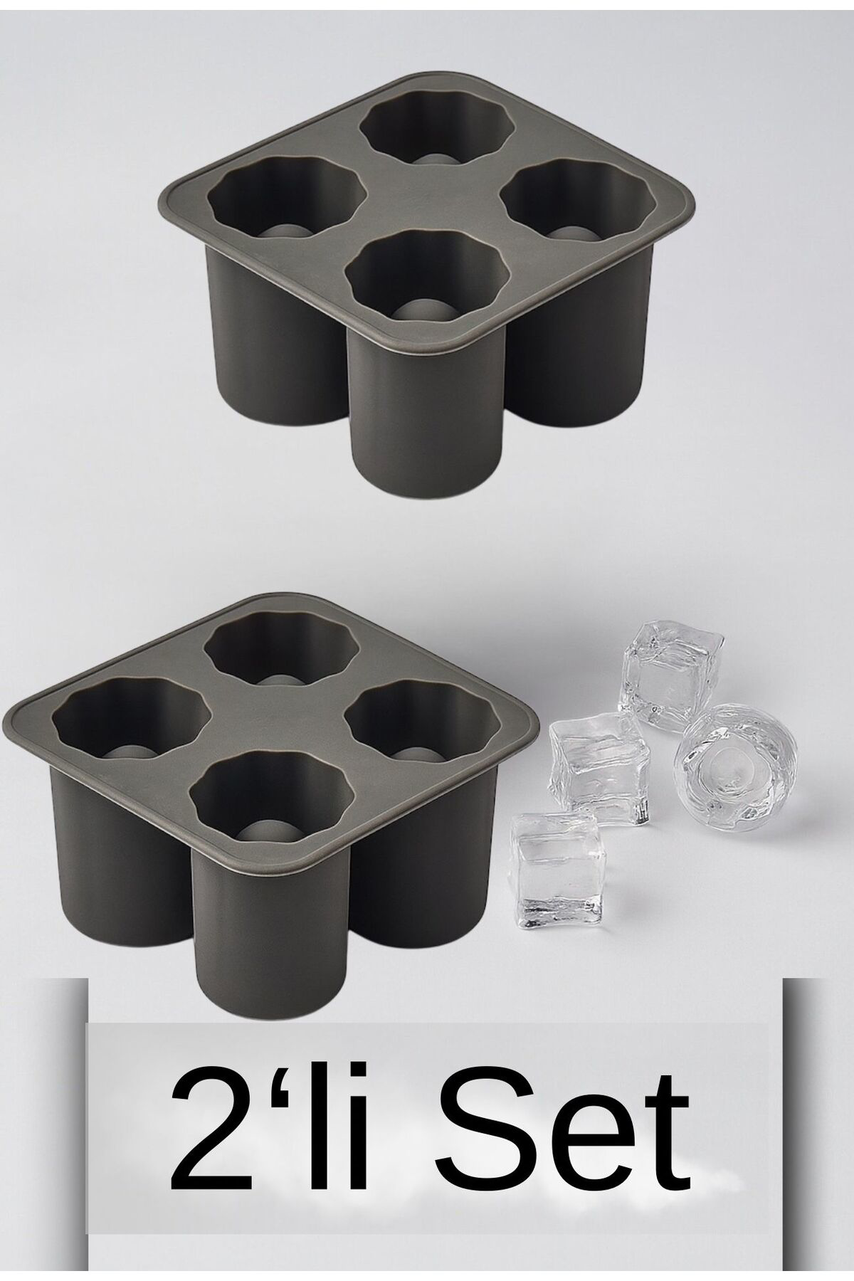 2’li Set – 4 Bölmeli Silikon Buz Kalıbı – Büyük Yuvarlak Buz Küpü