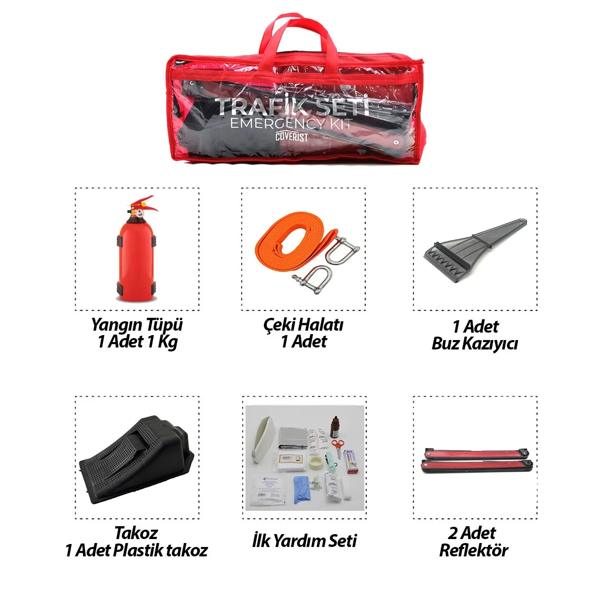 2li Set 4 Gen Çanta 7pcs + 38pcs Oto Trafik Seti + İlk Yardım Seti Yangın Tüpü=1kg 2pcs Reflektör Bez Kemer Çekme Halat=2.9mt Araç Takoz Buz Kazıma Se Fiyatı, Yorumları ve Özellikleri