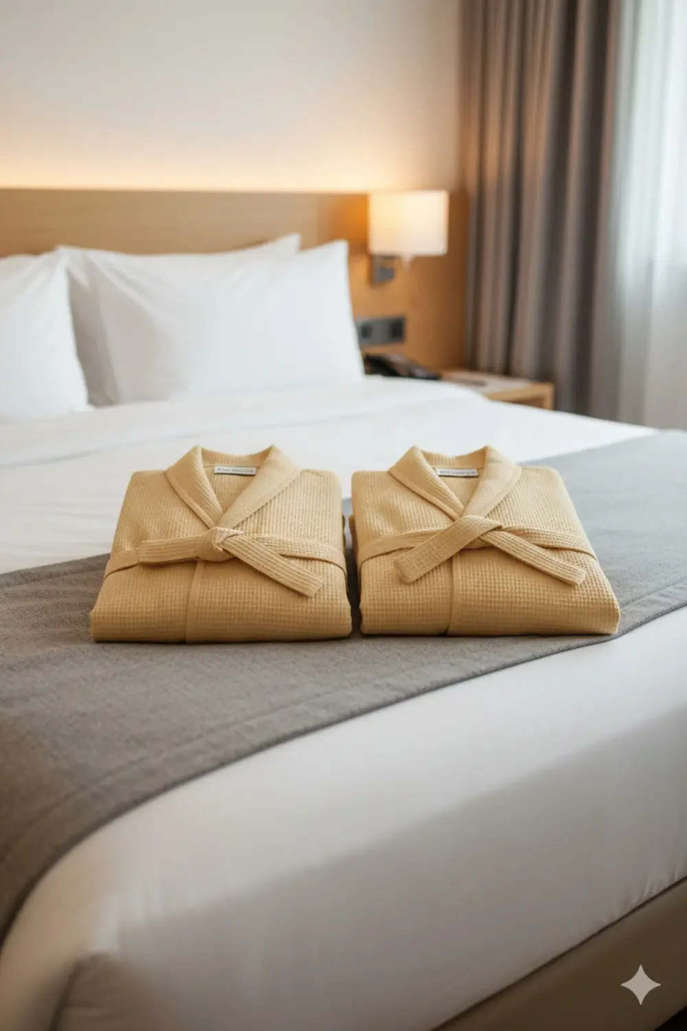 2'li Set Azur Premium Gofret Desen Bej Lüks Bornoz, 2 Adet Çeyizl