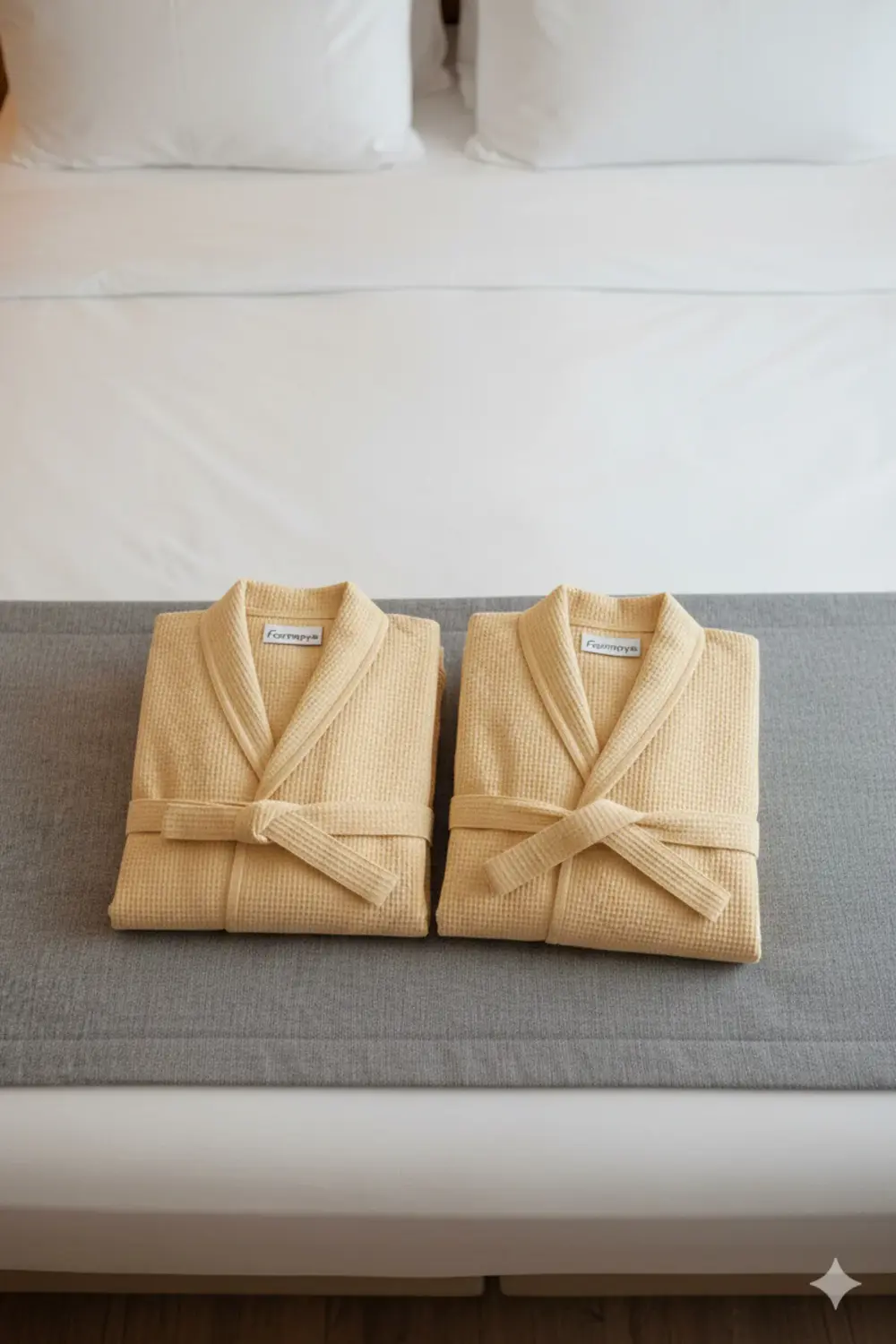 2'li Set Azur Premium Gofret Desen Bej Lüks Bornoz, 2 Adet Çeyizl