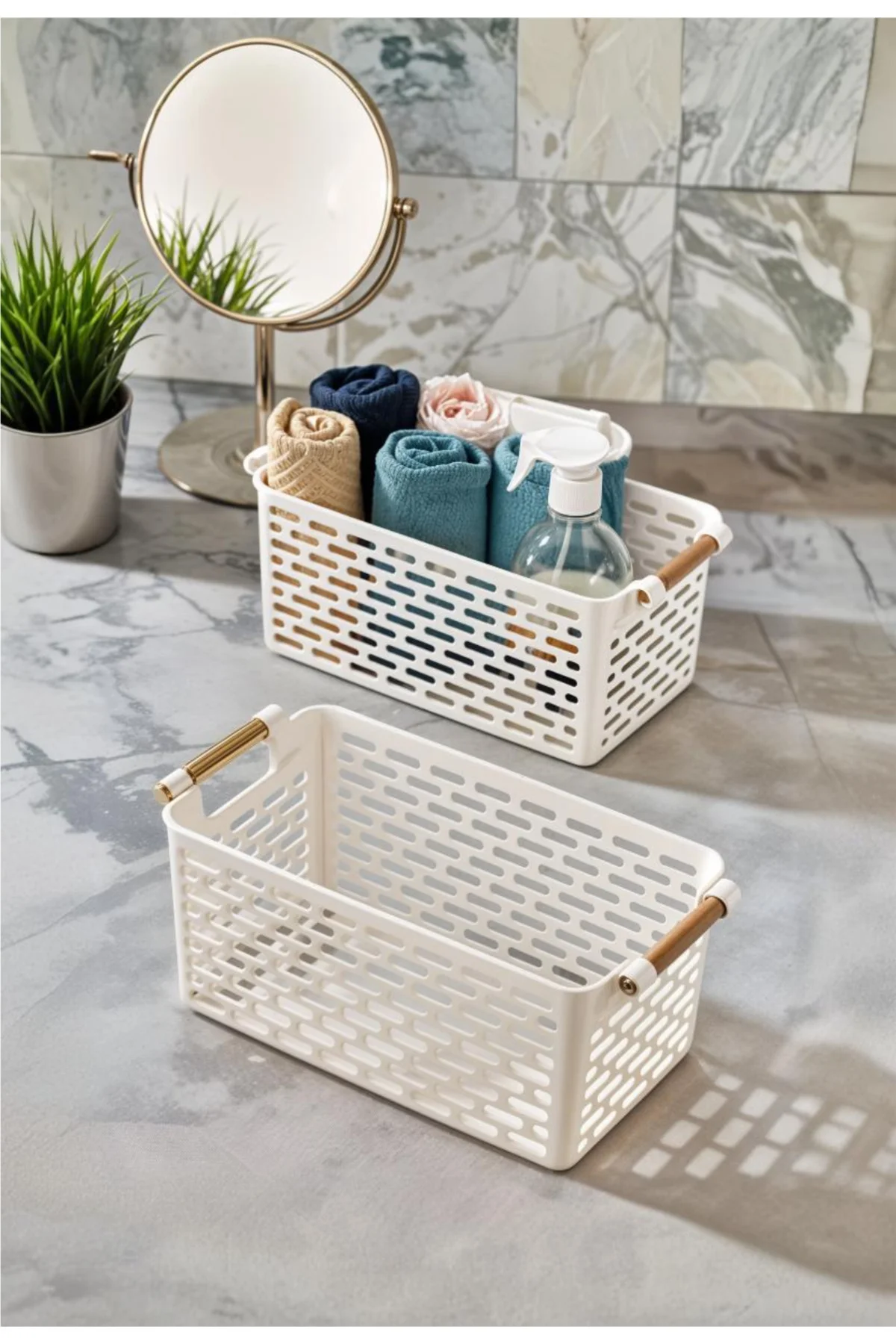 2'li Set Çok Amaçlı Şık Organizer Plastik Sepet, Buzdolabı ve Ban 2'li Set Çok Amaçlı Şık Organizer Plastik Sepet, Buzdolabı ve Ban