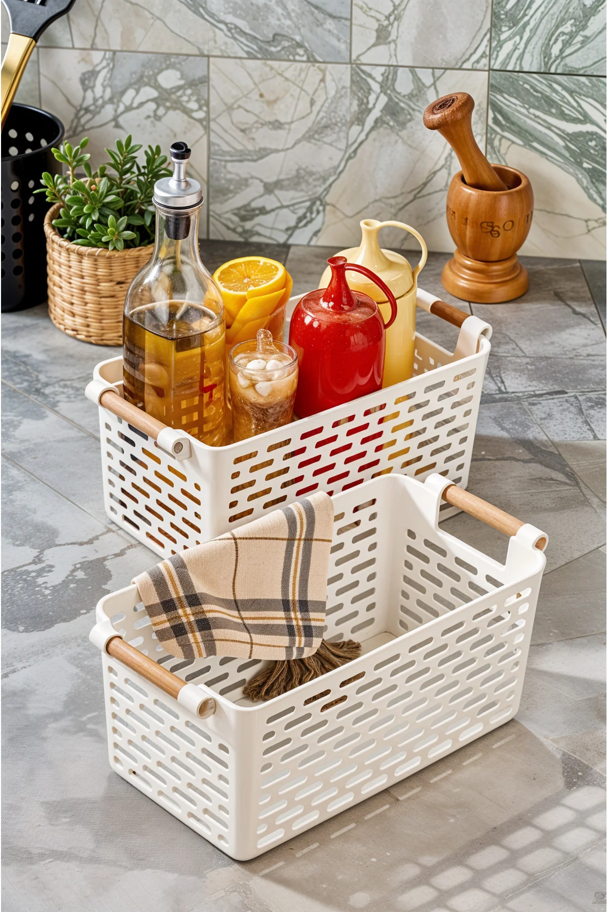 2'li Set Çok Amaçlı Şık Organizer Plastik Sepet, Buzdolabı ve Ban 2'li Set Çok Amaçlı Şık Organizer Plastik Sepet, Buzdolabı ve Ban