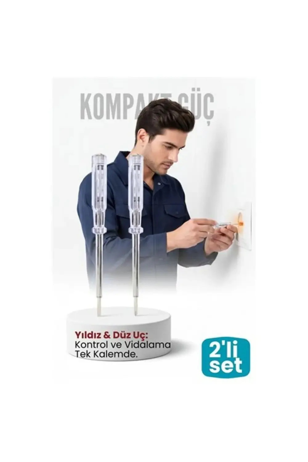 2'li Set Elektrik Kontrol Kalemi Tornavida Yıldız Düz Uçlu