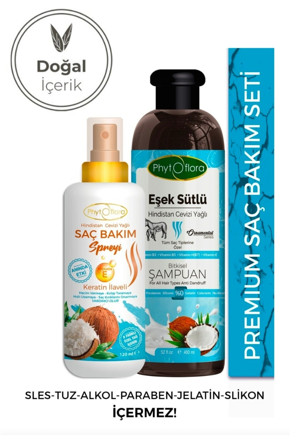 Phytoflora 2'Li Set Eşek Sütlü Doğal Şampuan Ve Hindistan Cevizi Yağlı Saç S