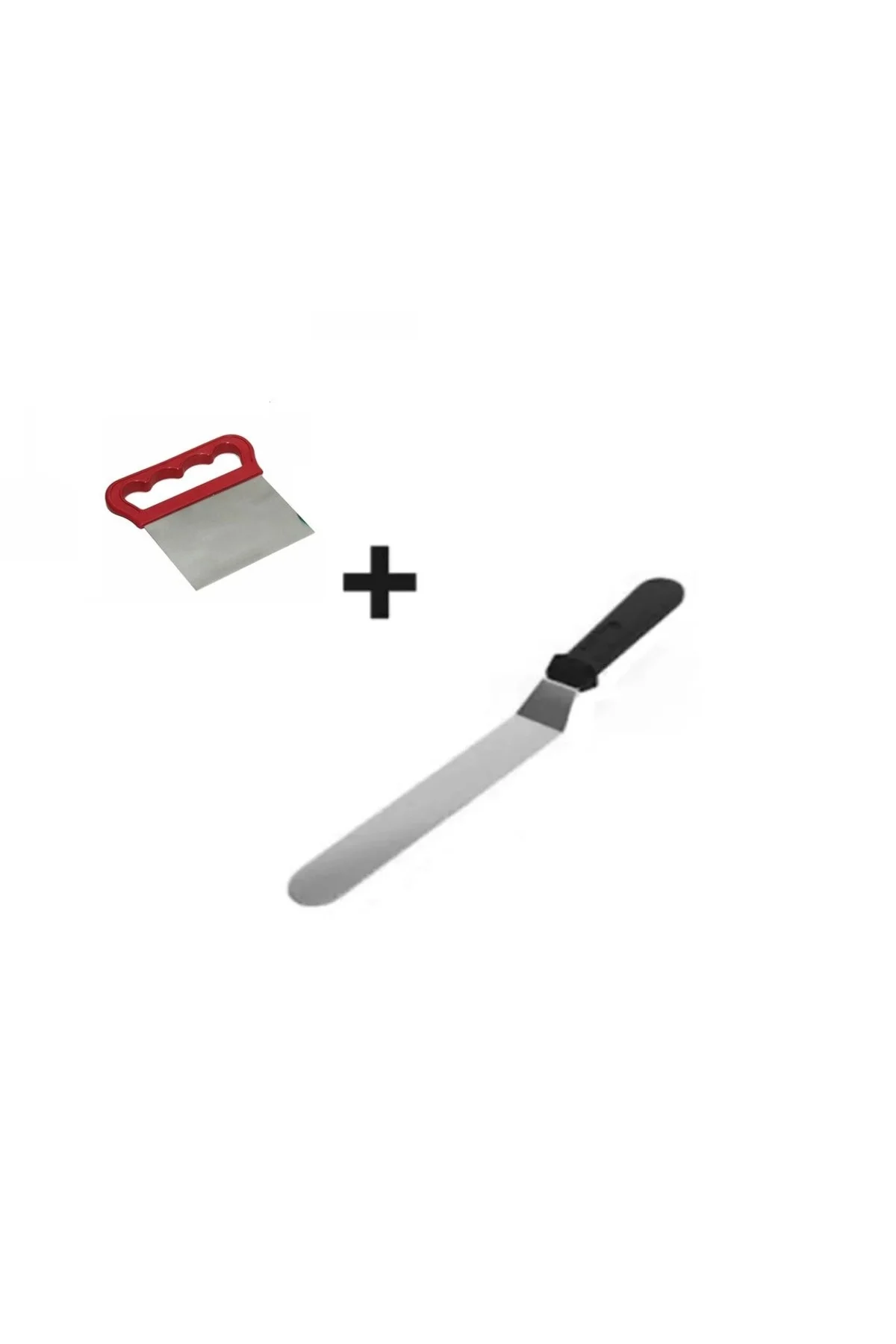 2Li Set Hamur Şekillendirici Eğik Pasta Spatulası Ve Metal Hamur Kesici Kazıyıcı Spatula - Görsel 2