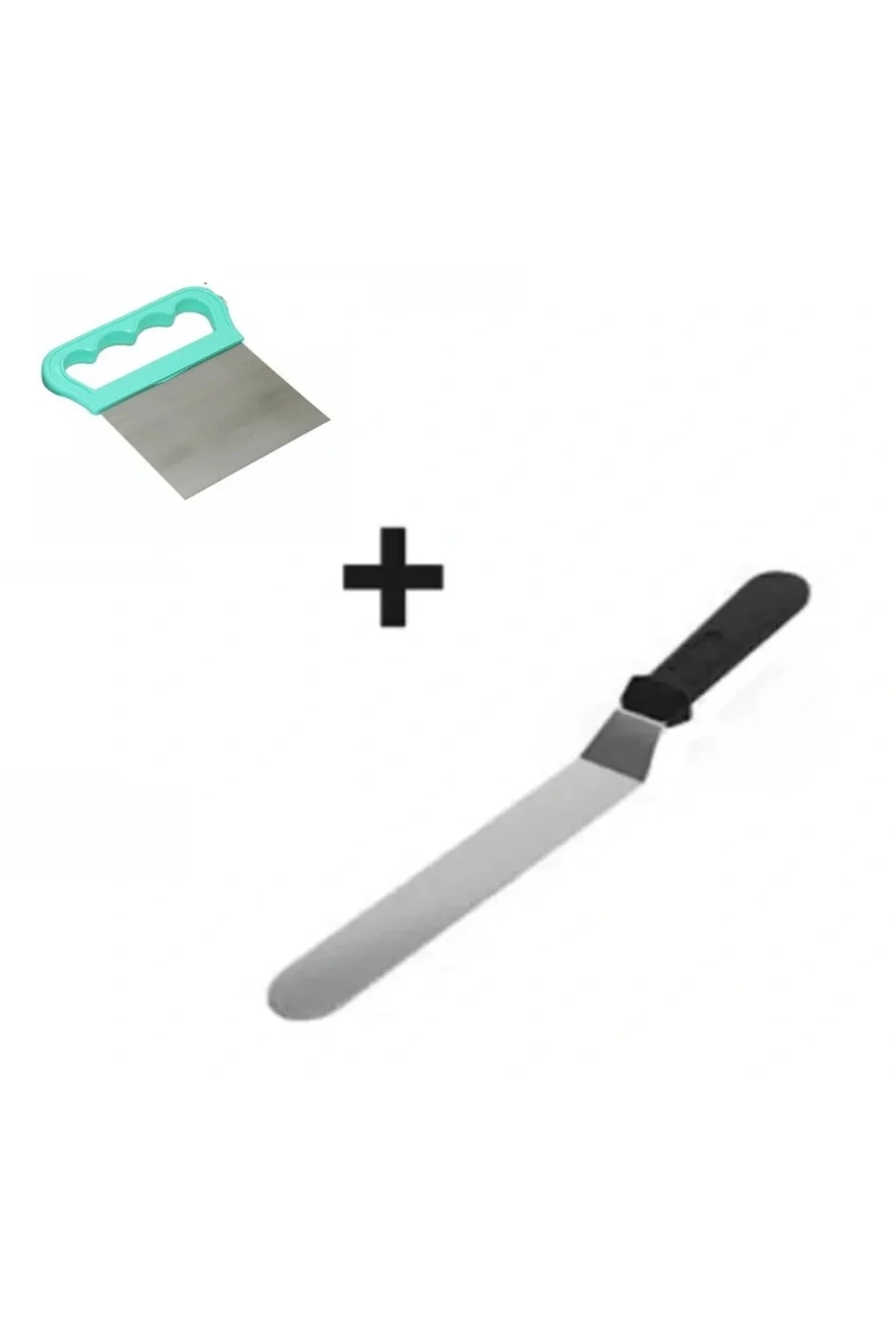 2Li Set Hamur Şekillendirici Eğik Pasta Spatulası Ve Metal Hamur Kesici Kazıyıcı Spatula - Görsel 4