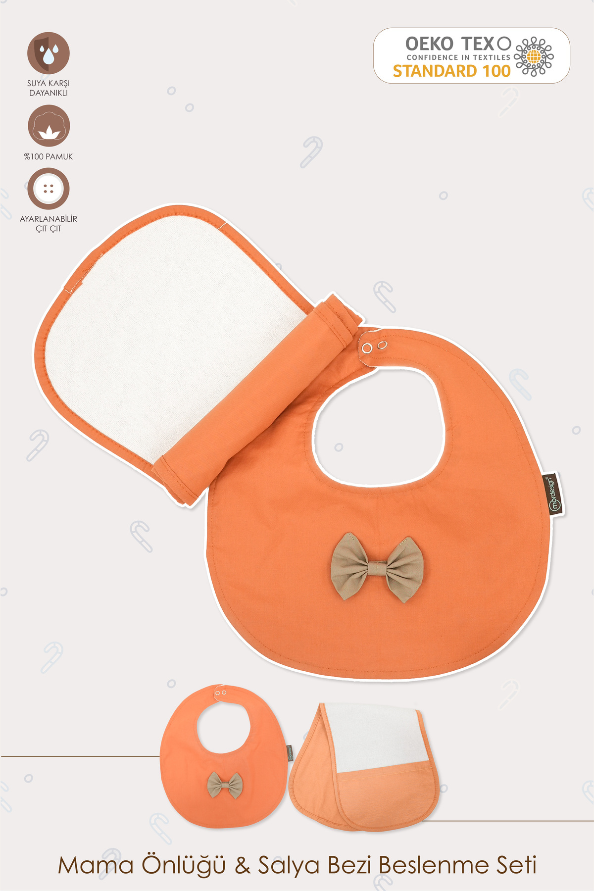 Mordesign 2'Li Set; Mama Önlüğü Ve Salya Bezi, Sıvı Geçirmez ,Diş Çıkarma B