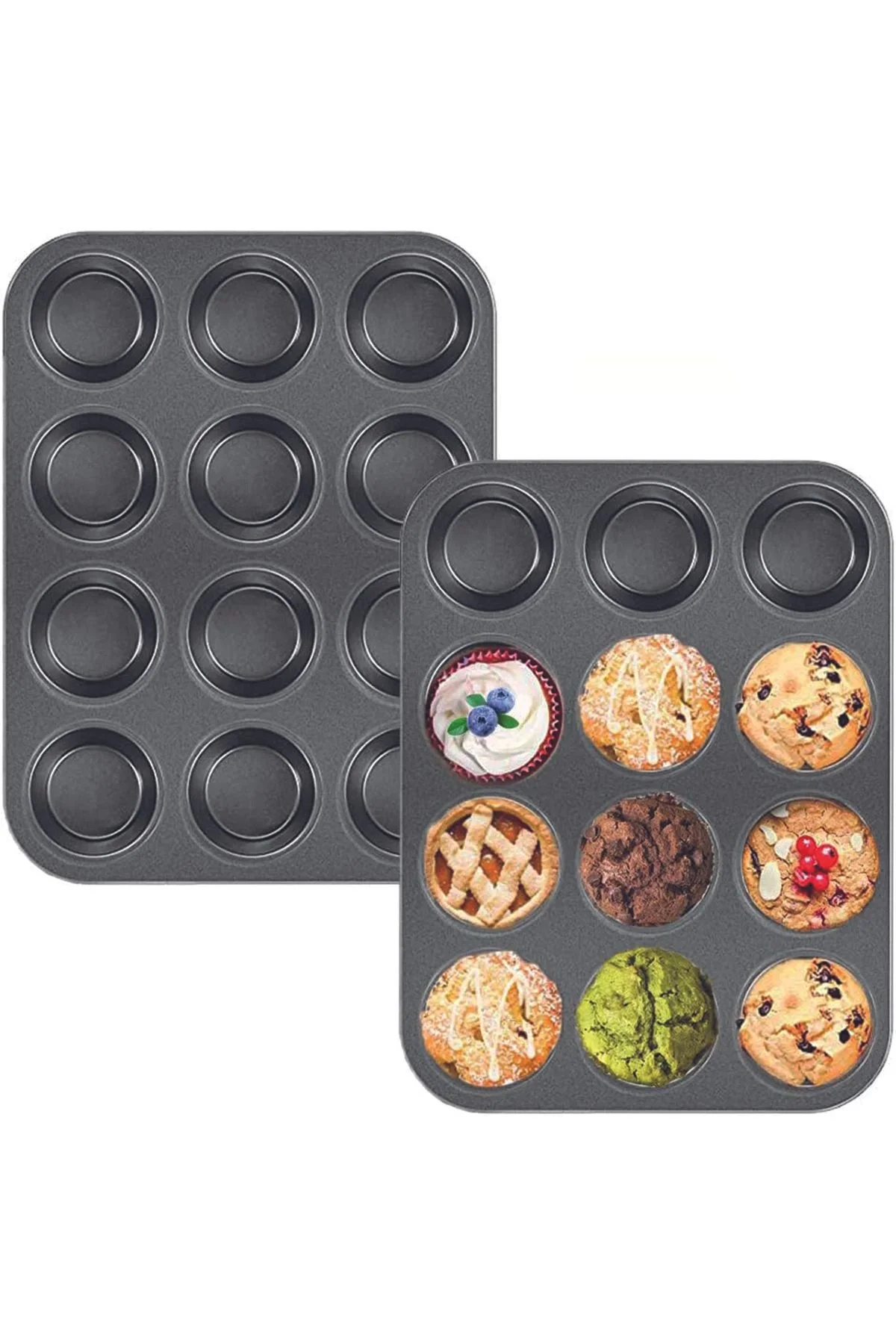 2'Lİ SET Muffin Kalıbı 12li Fırın Mini Kek Browni Kekstra Kalıbı Cupcake  ülü