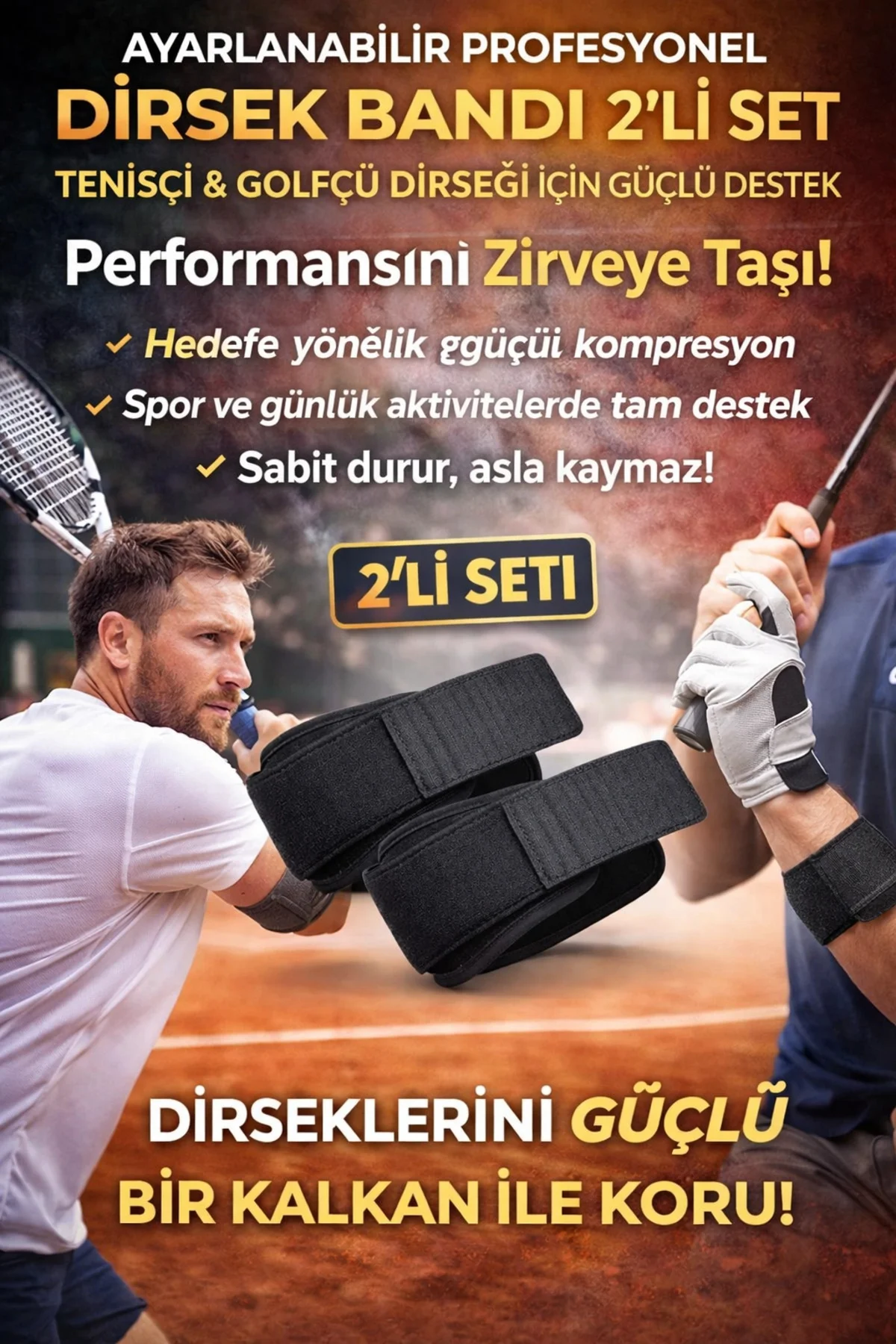 2li Set Ortopedik Epikondilit Bandı Sporcu Golfçü Tenisçi Dirseği