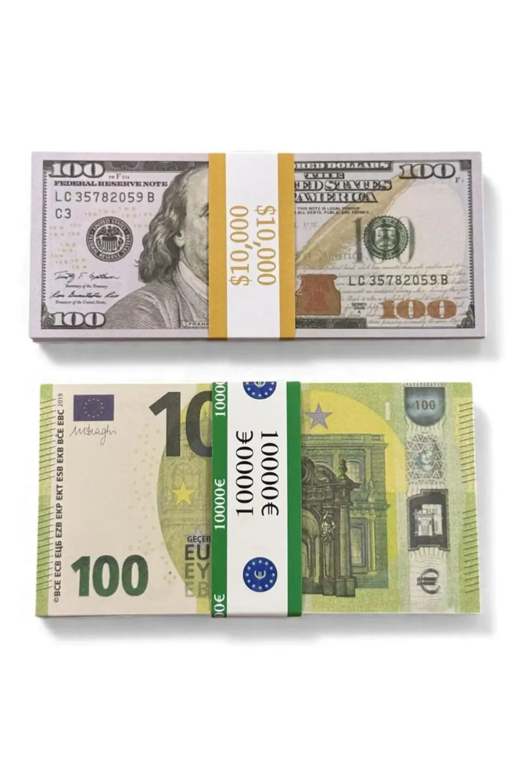 2’li Set Oyun Parası 100 $+100 € Şaka Parası, Düğün, Kına, Parti,