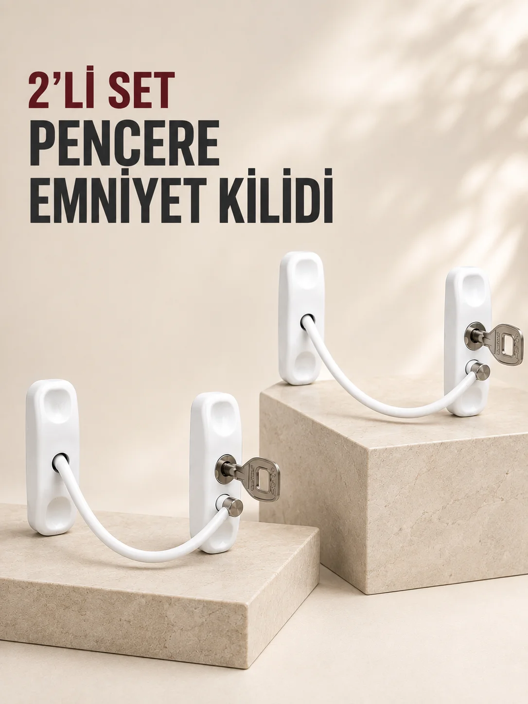 2’li Set Pencere Güvenlik Kilidi Anahtarlı Kablolu Çocuk Emniyet Kilidi Beyaz 2’li Set Pencere Güvenlik Kilidi Anahtarlı Kablolu Çocuk Emniyet Kilidi Beyaz