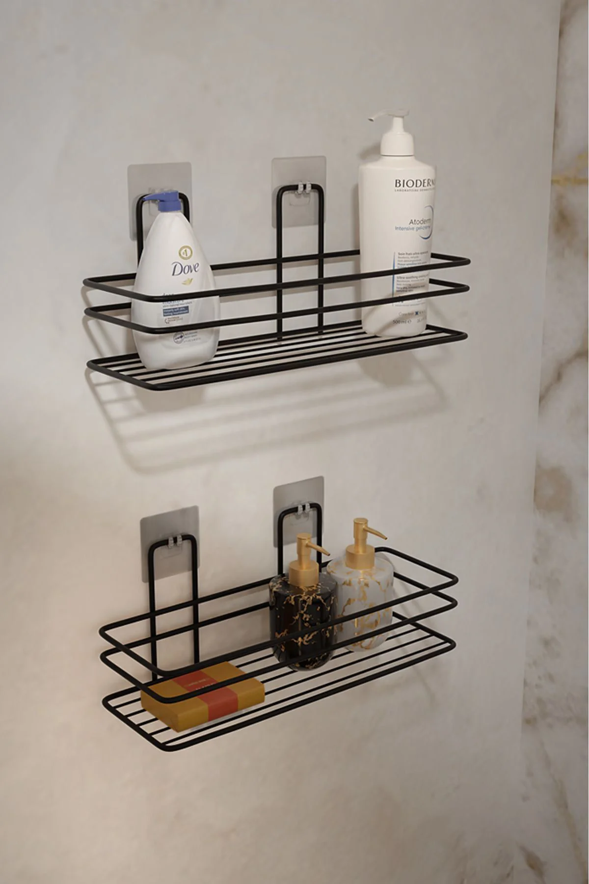 2'li Set, Pratik Ve Şık Yapışkanlı Banyo Şampuanlık Ile Banyonuzd