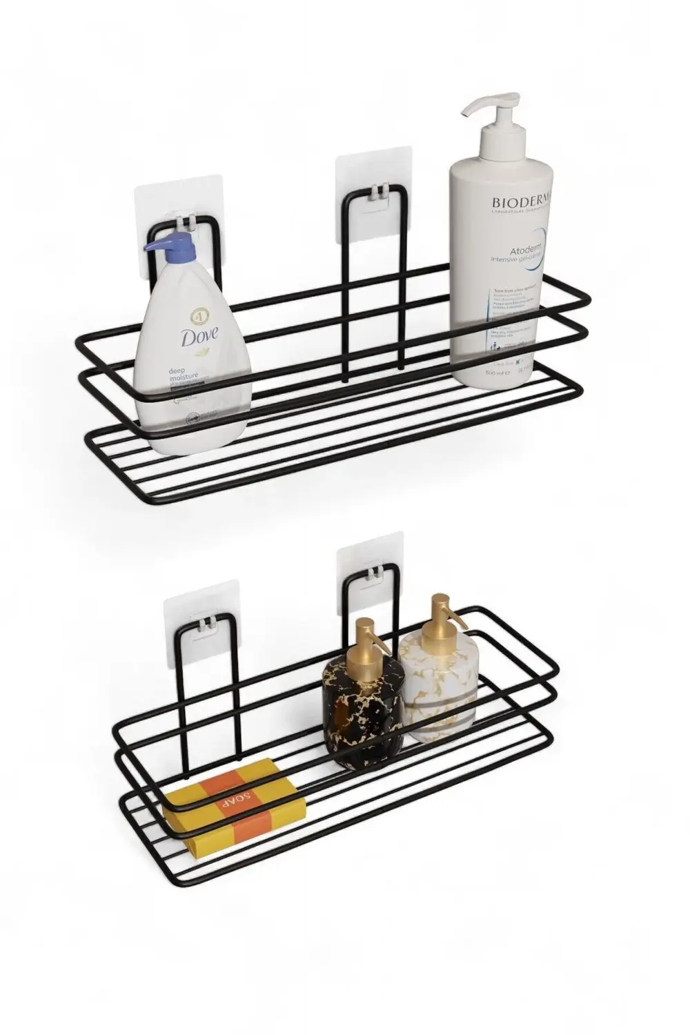 2'li Set, Pratik Ve Şık Yapışkanlı Banyo Şampuanlık Ile Banyonuzd