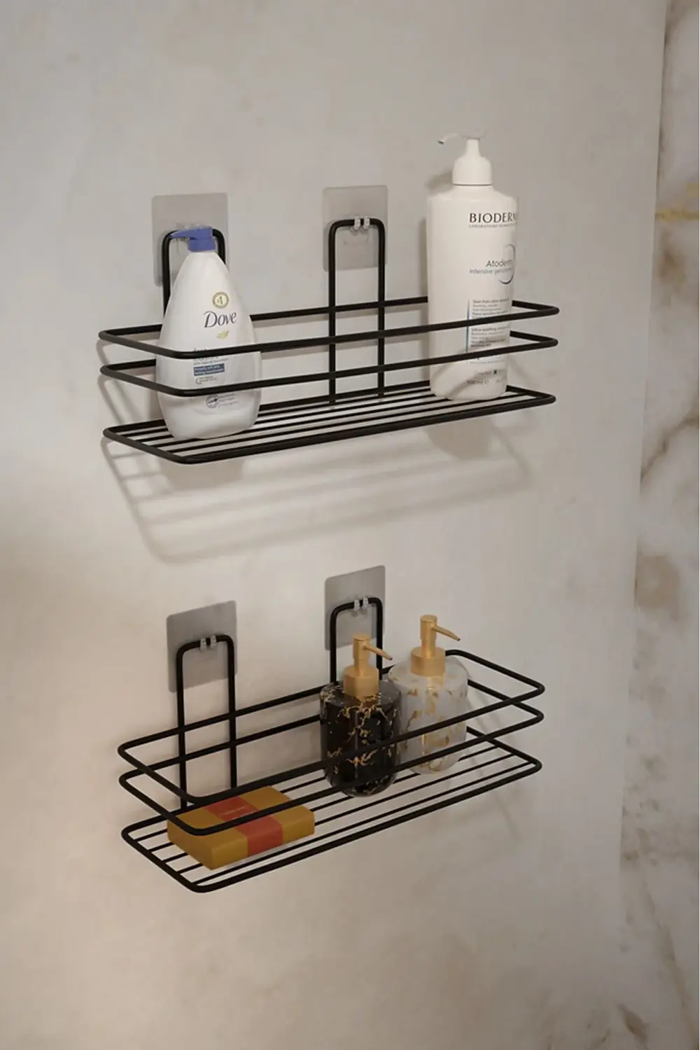 2'li Set, Pratik Ve Şık Yapışkanlı Banyo Şampuanlık Ile Banyonuzd