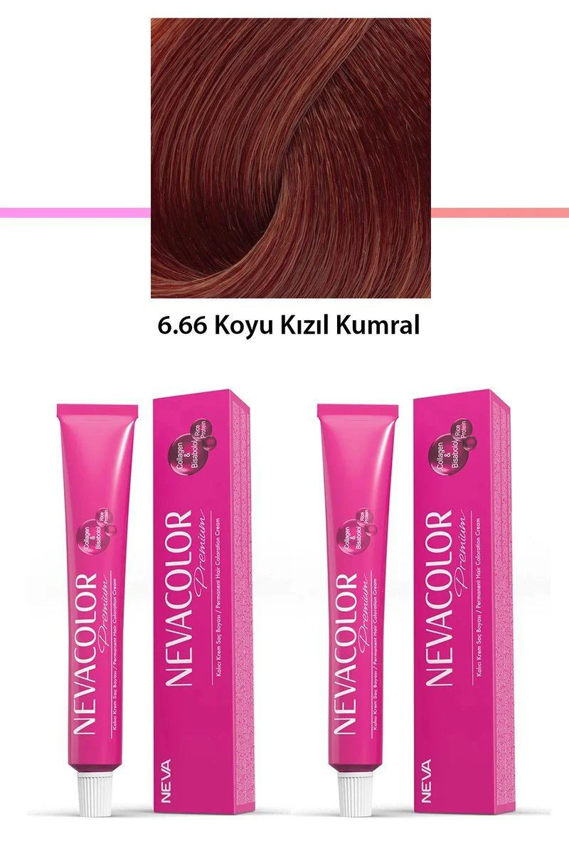 2'li Set Premium 6.66 Koyu Kızıl Kumral - Kalıcı Krem Saç Boyası | Bisablol & Kolajen Formüllü Fiyatı, Yorumları ve Özellikleri