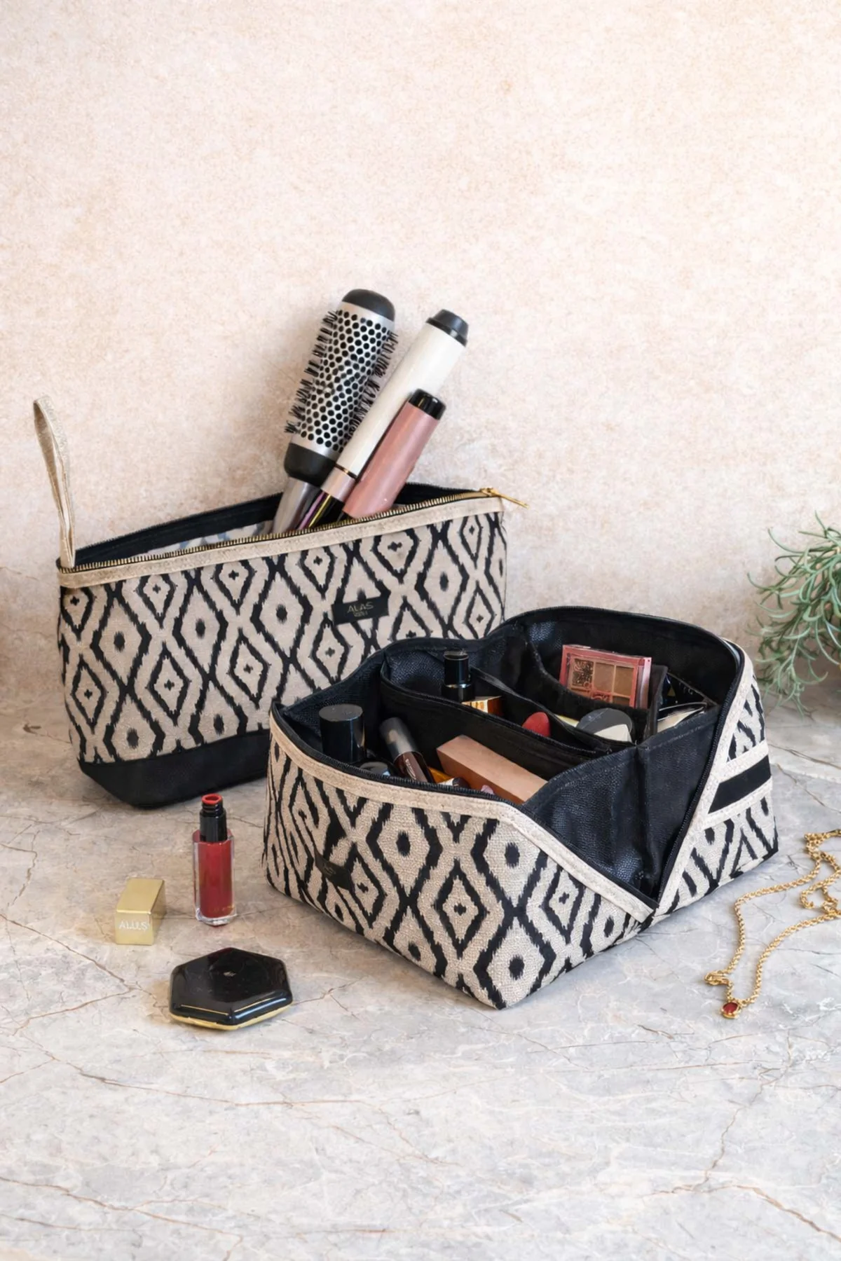 2’li Set Saç Şekillendirici Çantası & Makyaj Çantası Organizer Se