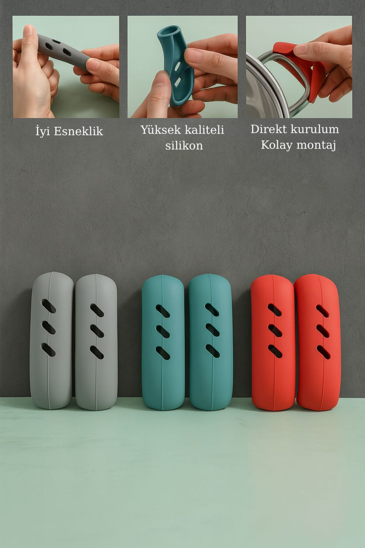 2’li Silikon Isı Yalıtımlı Kulplu Tencere Tutucu Eldiven – Fırın 