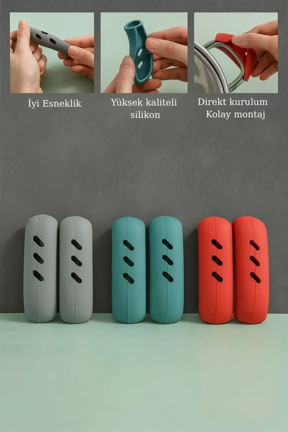 2’li Silikon Isı Yalıtımlı Kulplu Tencere Tutucu Eldiven – Fırın