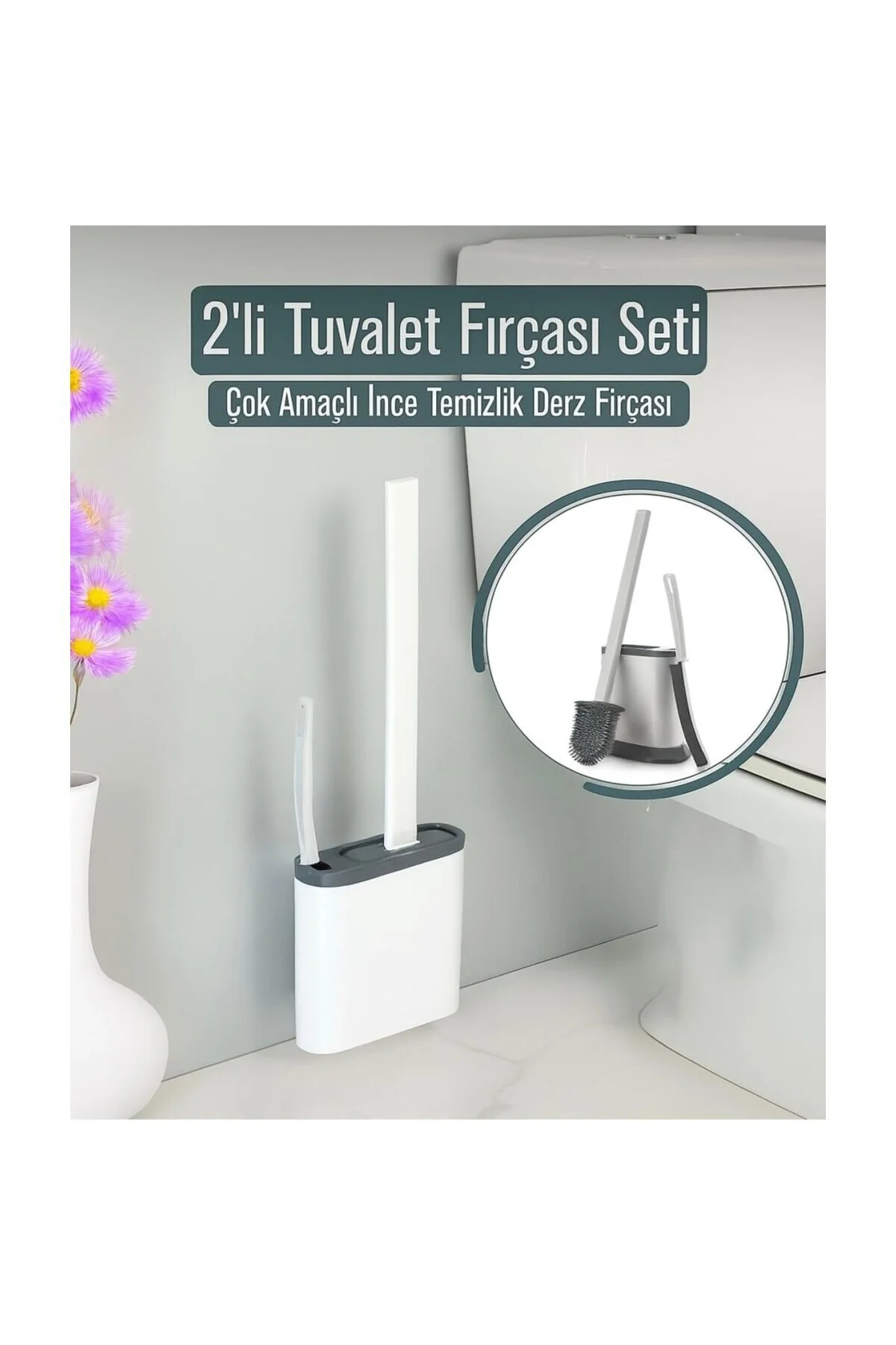 2'li Silikon Tuvalet Fırçası Seti – Esnek Başlıklı Klozet Fırçası