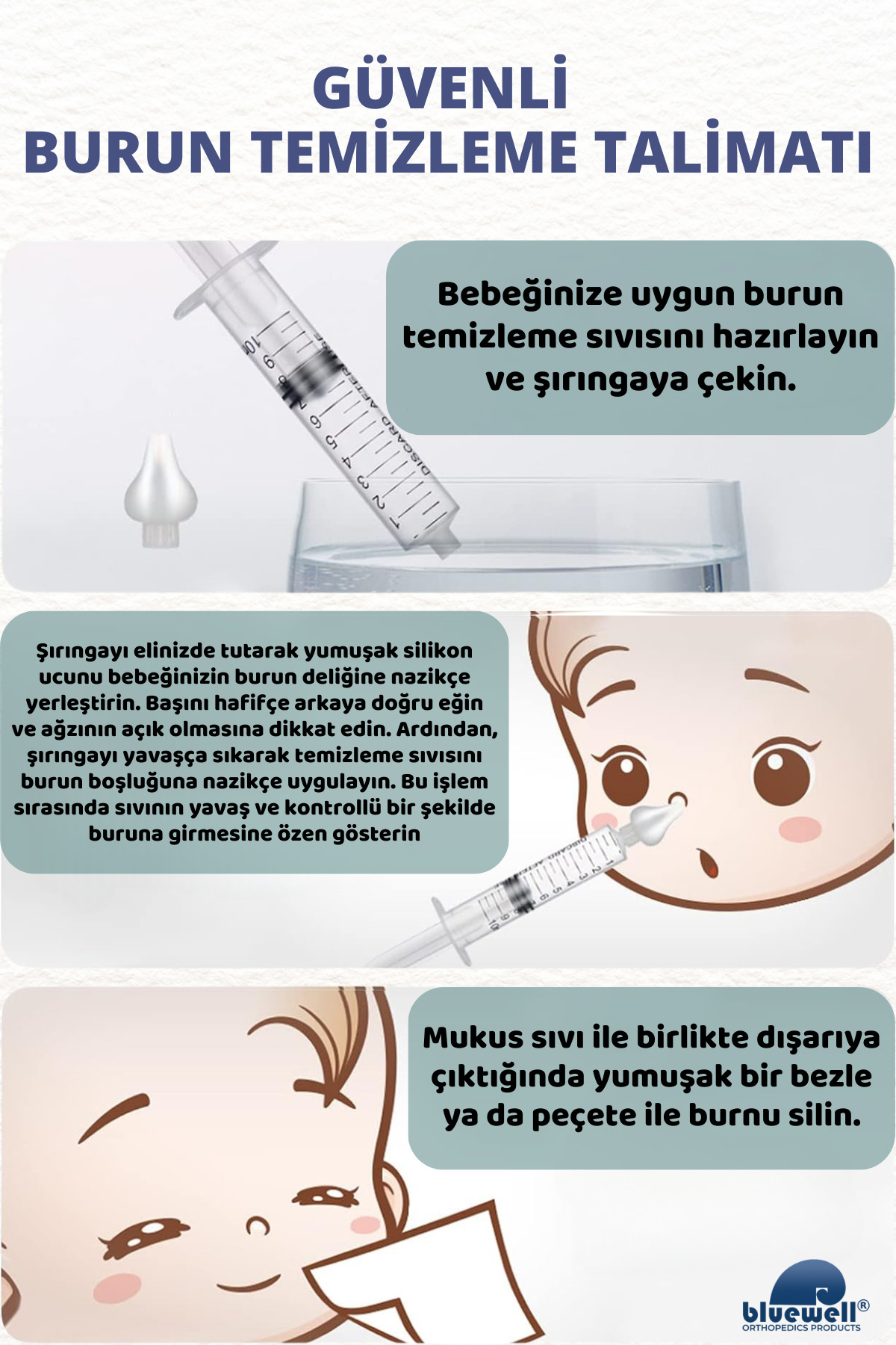 2'li Şırıngalı Bebek Burun Yıkama Enjektörü Nazal Aspiratör Temiz