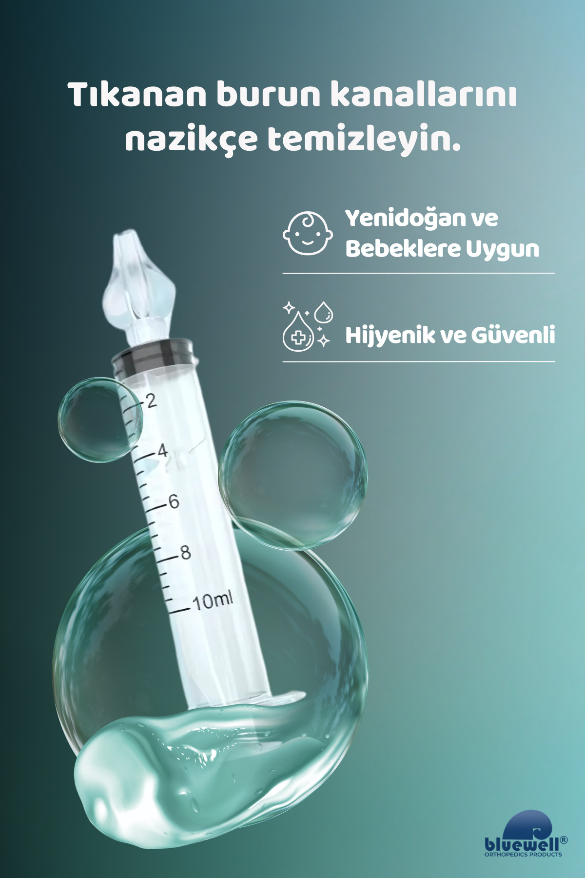 2'li Şırıngalı Bebek Burun Yıkama Enjektörü Nazal Aspiratör Temiz