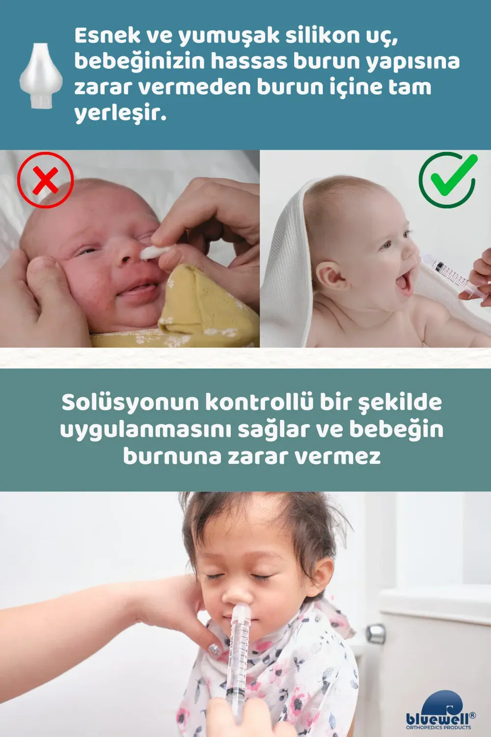 2'li Şırıngalı Bebek Burun Yıkama Enjektörü Nazal Aspiratör Temiz