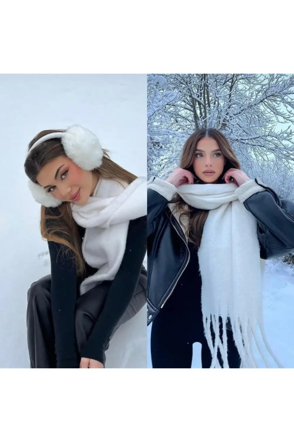 2'li Takım Beyaz Peluş Kulaklık ve Soft Atkı Takımı, Kışlık Kulak