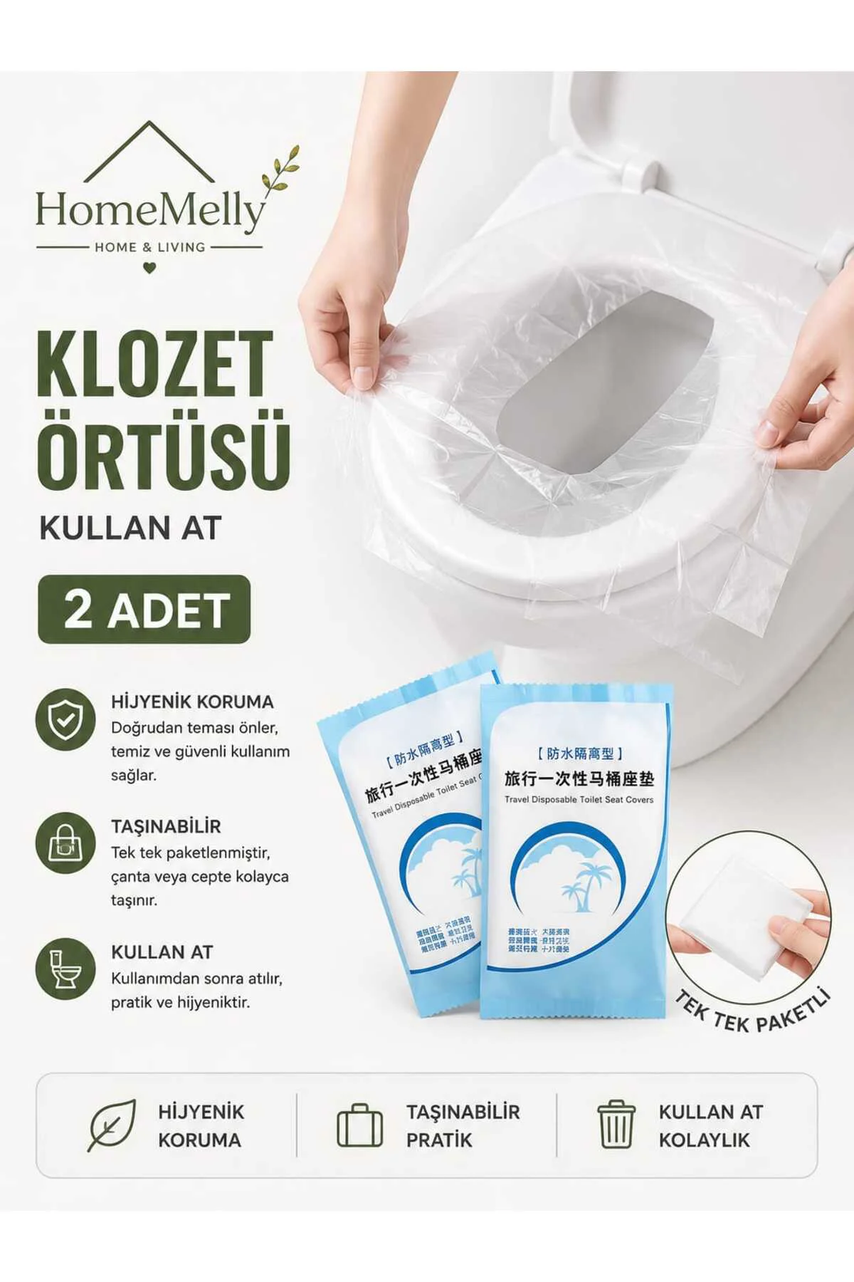 2'li Tek Kullanımlık Klozet Naylonu | Hijyenik Tuvalet Örtüsü Seyahat İçin Pratik