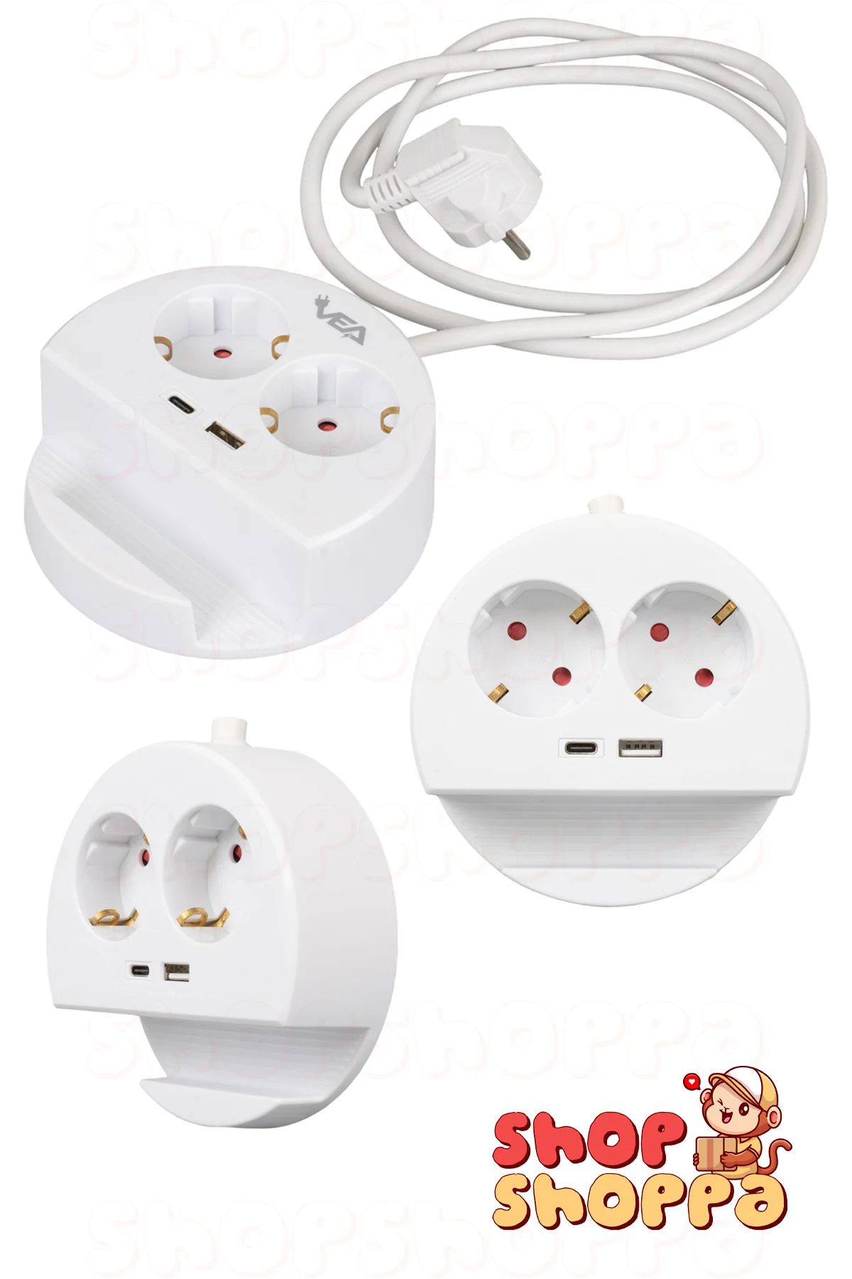2'li Telefon Standlı Çoklu Grup Priz, 1xUSB 1xTYPE-C Girişli, 1.5 mt Kablolu, 3680W 16A
