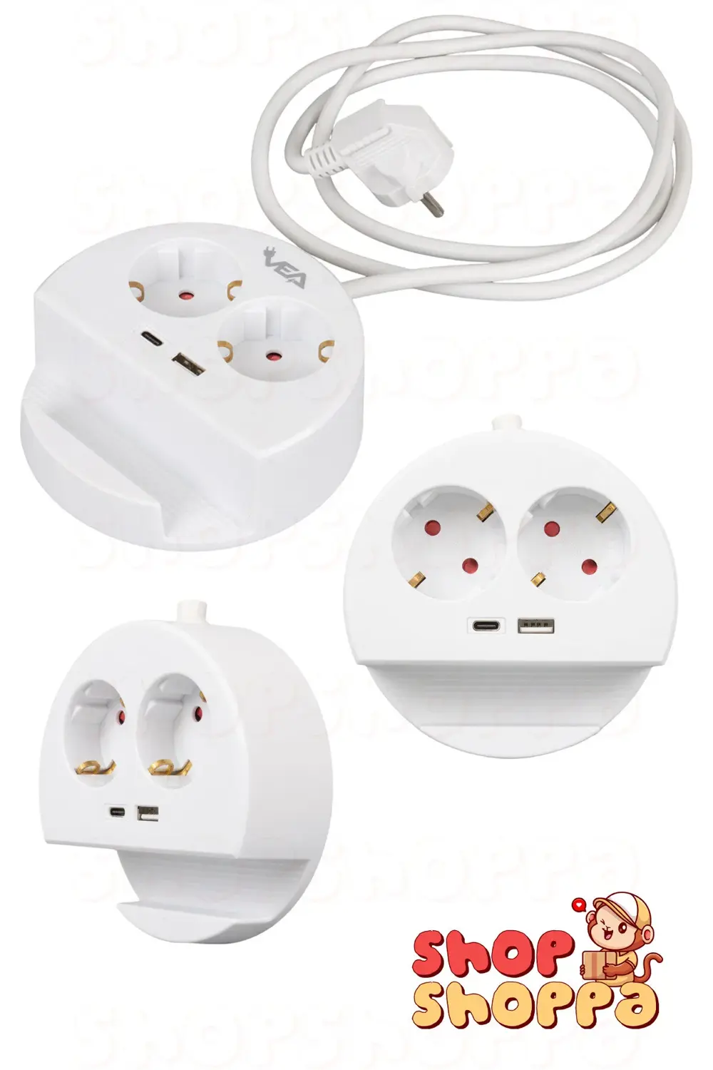 2'li Telefon Standlı Çoklu Grup Priz, 1xUSB 1xTYPE-C Girişli, 1.5