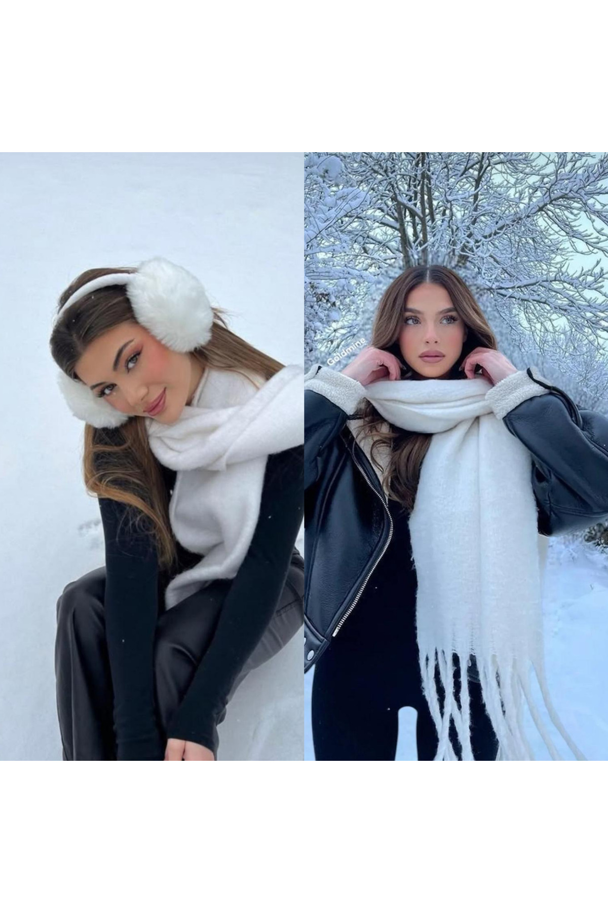 2'li Tk. Beyaz Peluş Kulaklık ve Soft Atkı Takımı, Kışlık Kulaklı