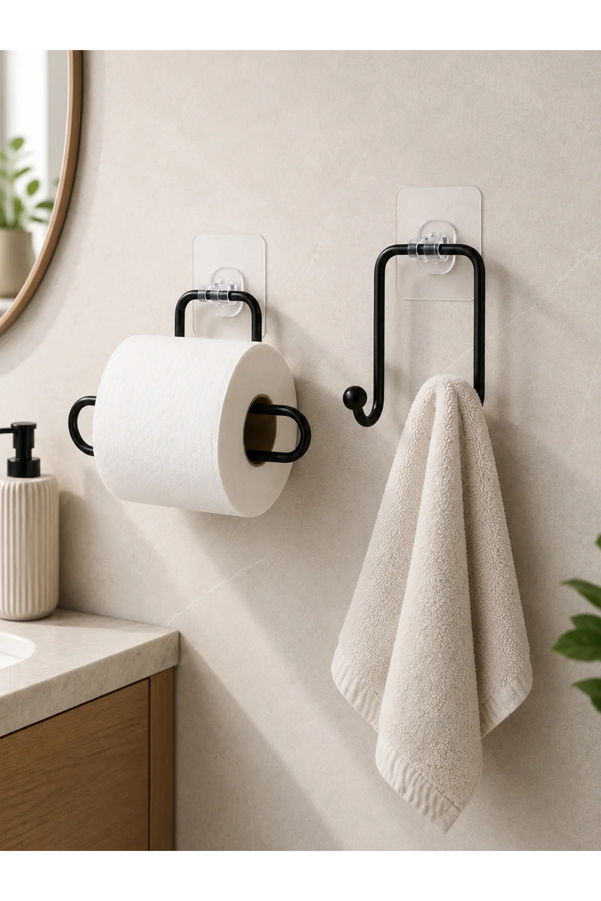 2’li Yapışkanlı Banyo Düzenleme Seti Rulo Kağıt Tutucu ve Havlu Askılığı 2’li Yapışkanlı Banyo Düzenleme Seti Rulo Kağıt Tutucu ve Havlu Askılığı - Görsel 3