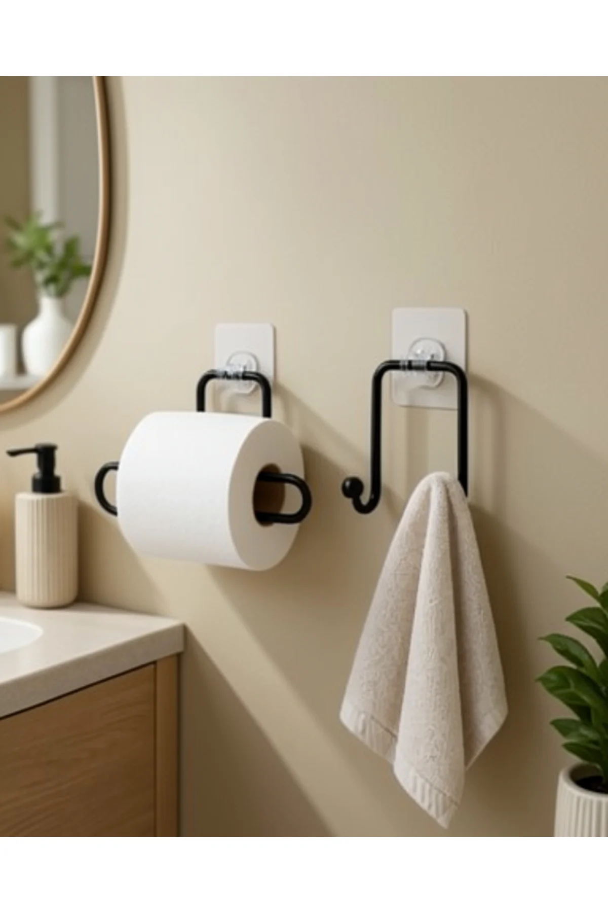2’li Yapışkanlı Banyo Düzenleme Seti Rulo Kağıt Tutucu ve Havlu Askılığı 2’li Yapışkanlı Banyo Düzenleme Seti Rulo Kağıt Tutucu ve Havlu Askılığı
