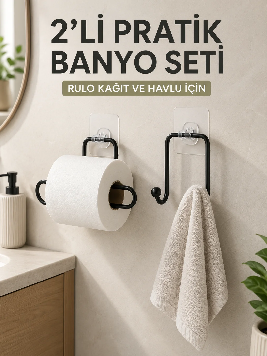 2’li Yapışkanlı Banyo Düzenleme Seti Rulo Kağıt Tutucu ve Havlu Askılığı Fiyatı, Yorumları ve Özellikleri