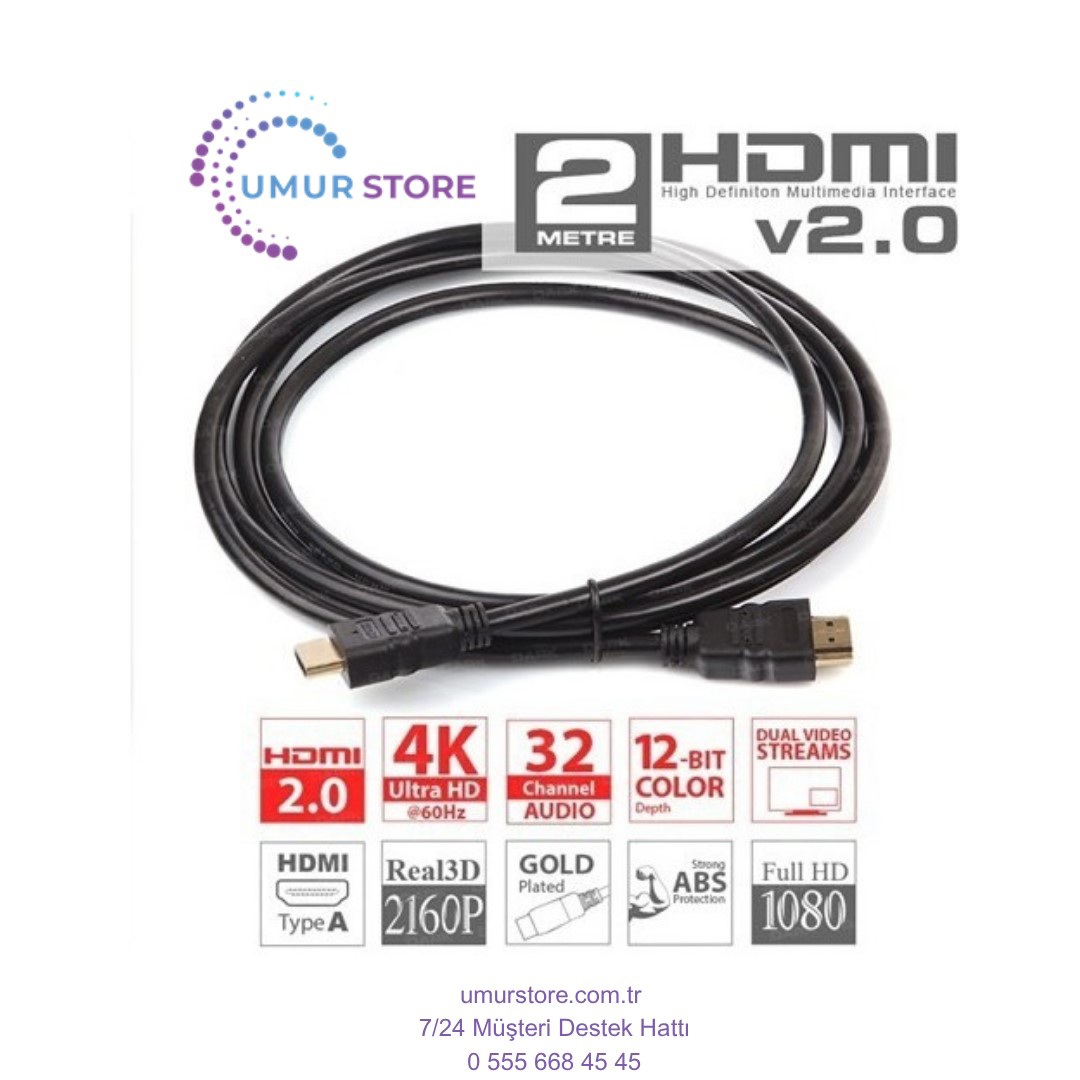2mt 4K 3D Ağ Destekli Altın Uçlu HDMI Kablo