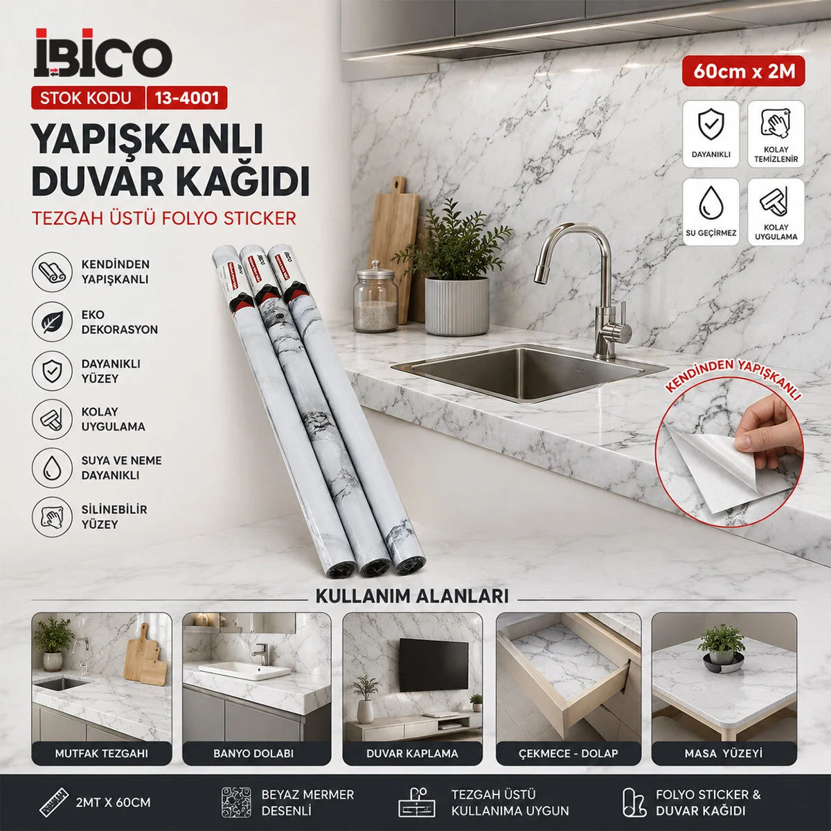 2MT X 60CM Beyaz Mermer Desenli Tezgah Üstü Folyo Sticker - Duvar Kağıt Kendinden Yapışkanlı - Eko Dekorasyon - Dayanıklı 2MT X 60CM Beyaz Mermer Desenli Tezgah Üstü Folyo Sticker - Duvar Kağıt Kendinden Yapışkanlı - Eko Dekorasyon - Dayanıklı