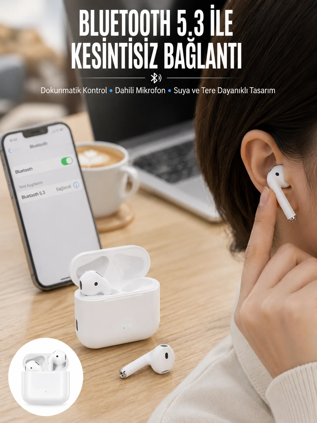 2.Nesil Yeni Model TWS Bluetooth Kulaklık Dokunmatik Kontrol Yüks