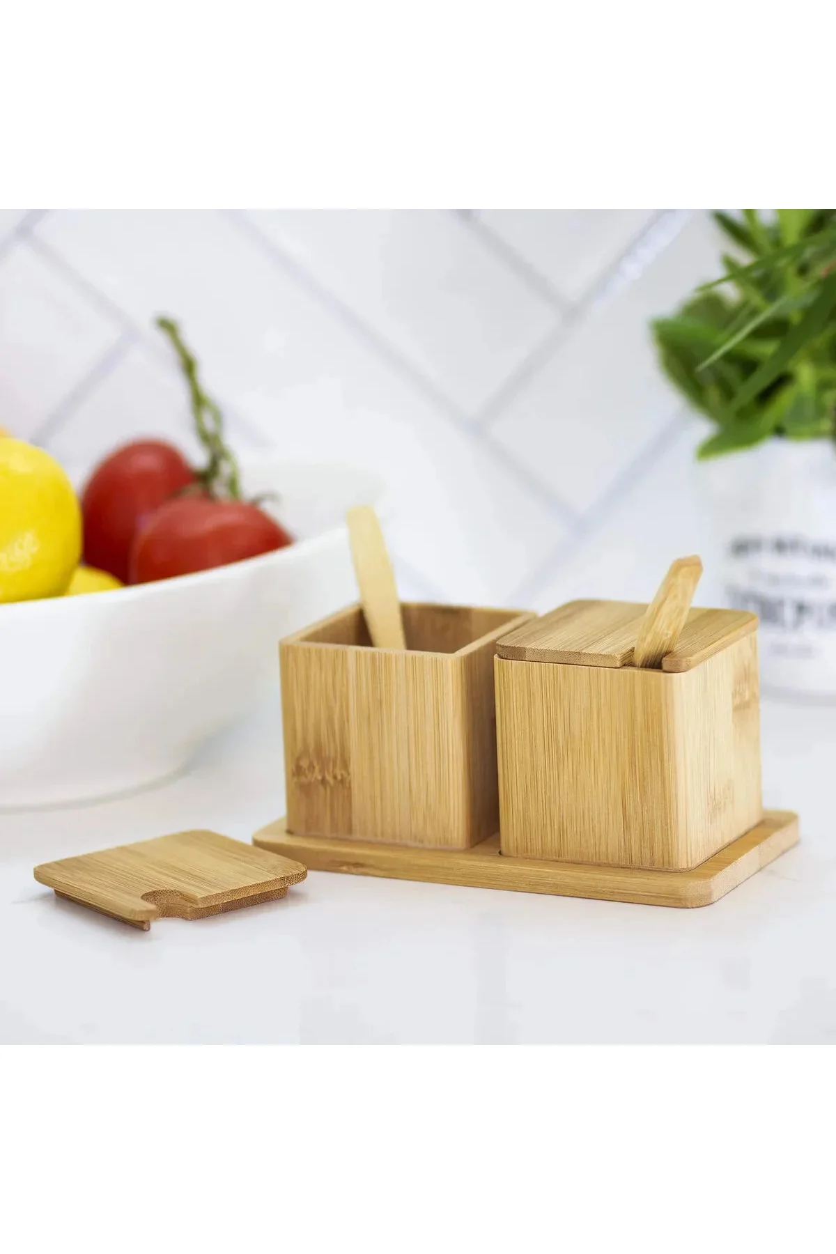 2PCS Baharatlık - Tuzluk Ahşap Bambu